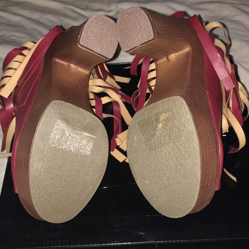 Wine Fringed Platform Clogs - Picture 5 of 6